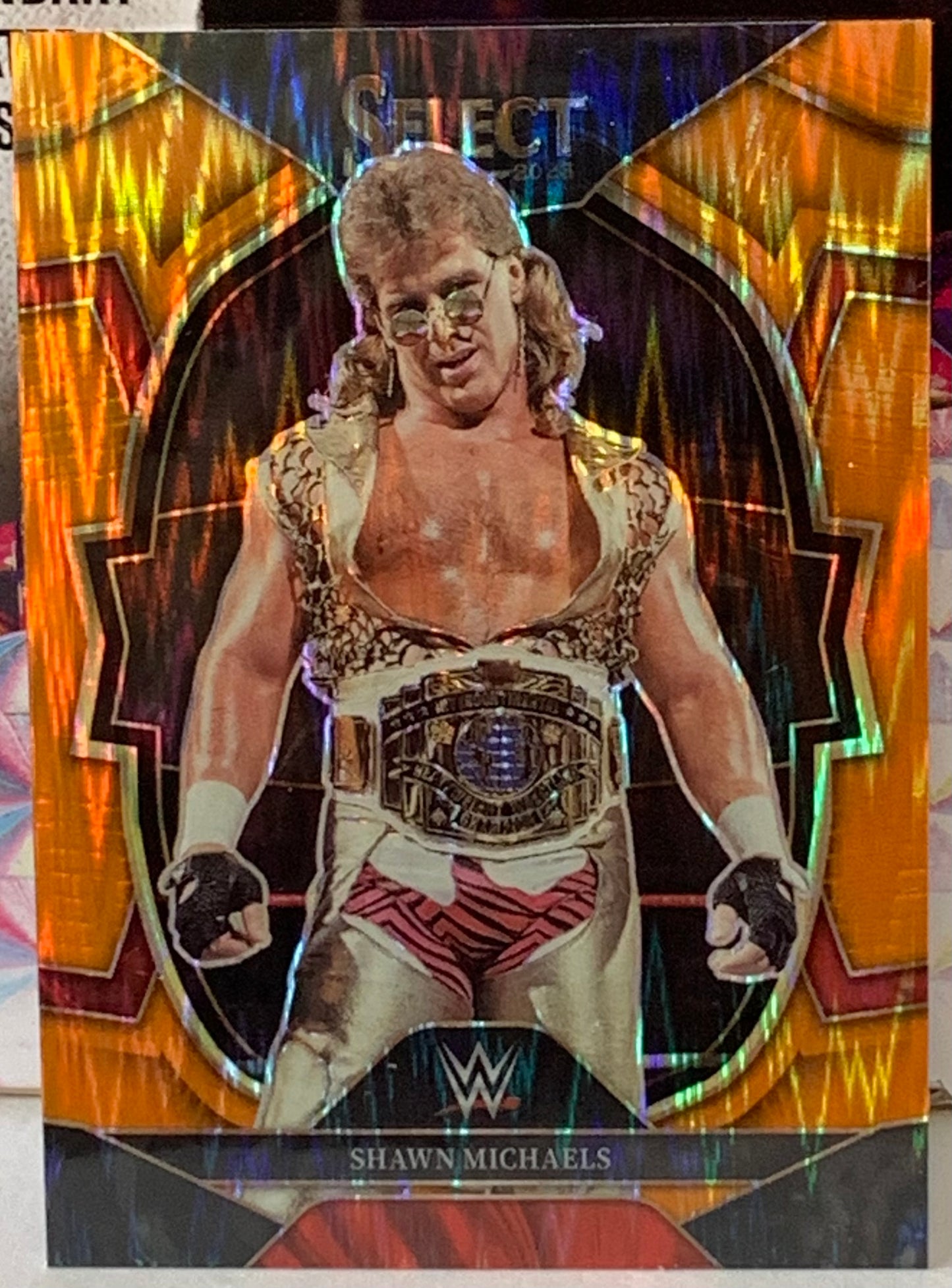 Shawn Michaels HBK 2023 WWE Panini Select Orange Wave Refractor Card