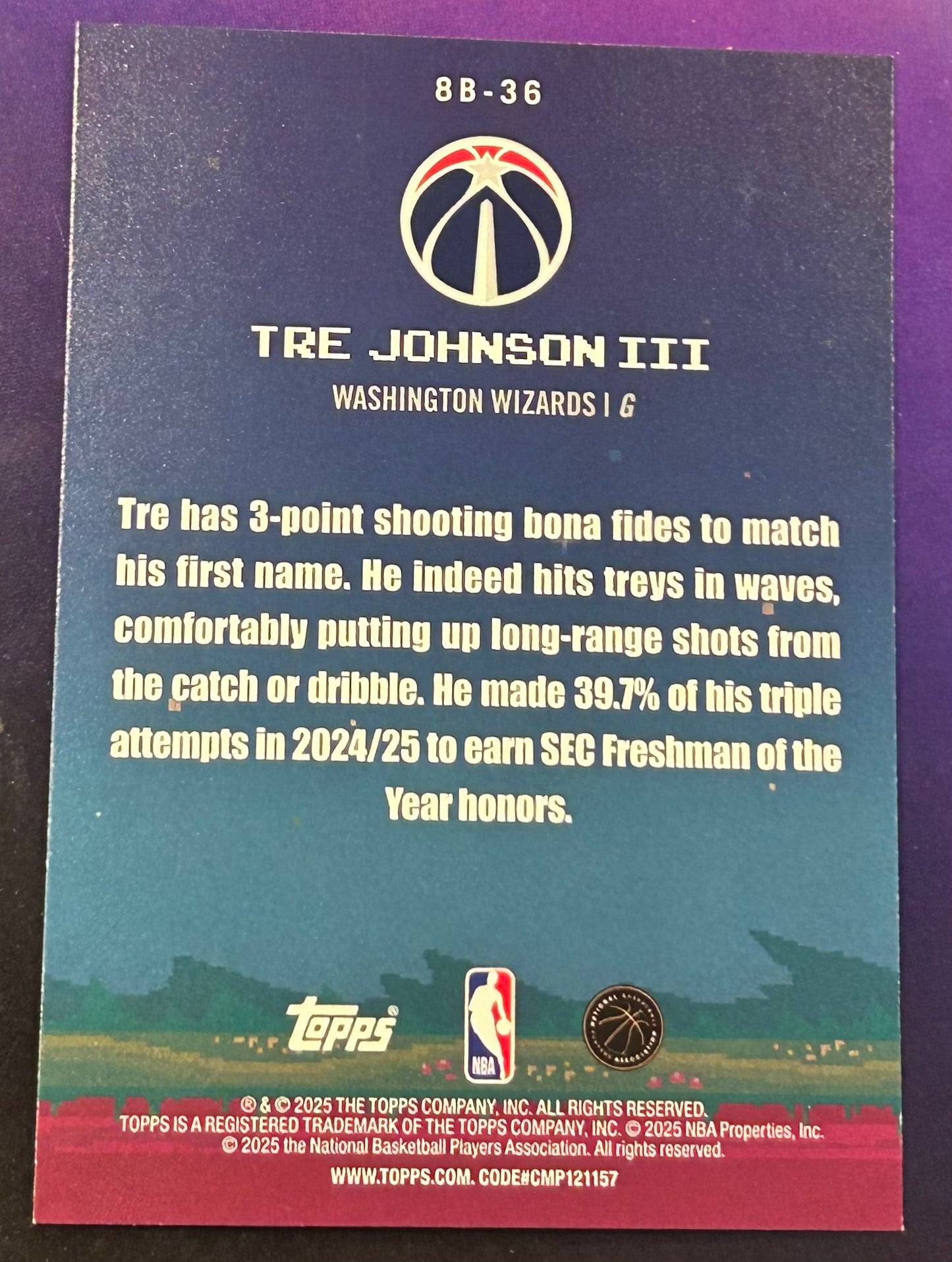 * Tre Johnson 2025-26 Topps NBA “8-Bit Ballers” Inert ROOKIE Card WIZARDS