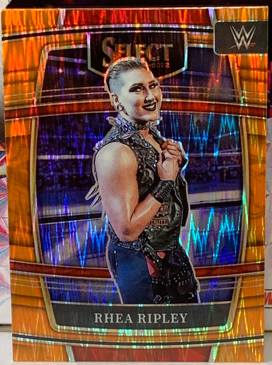 Rhea Ripley 2022 WWE Panini Select Orange Wave Prizm Card