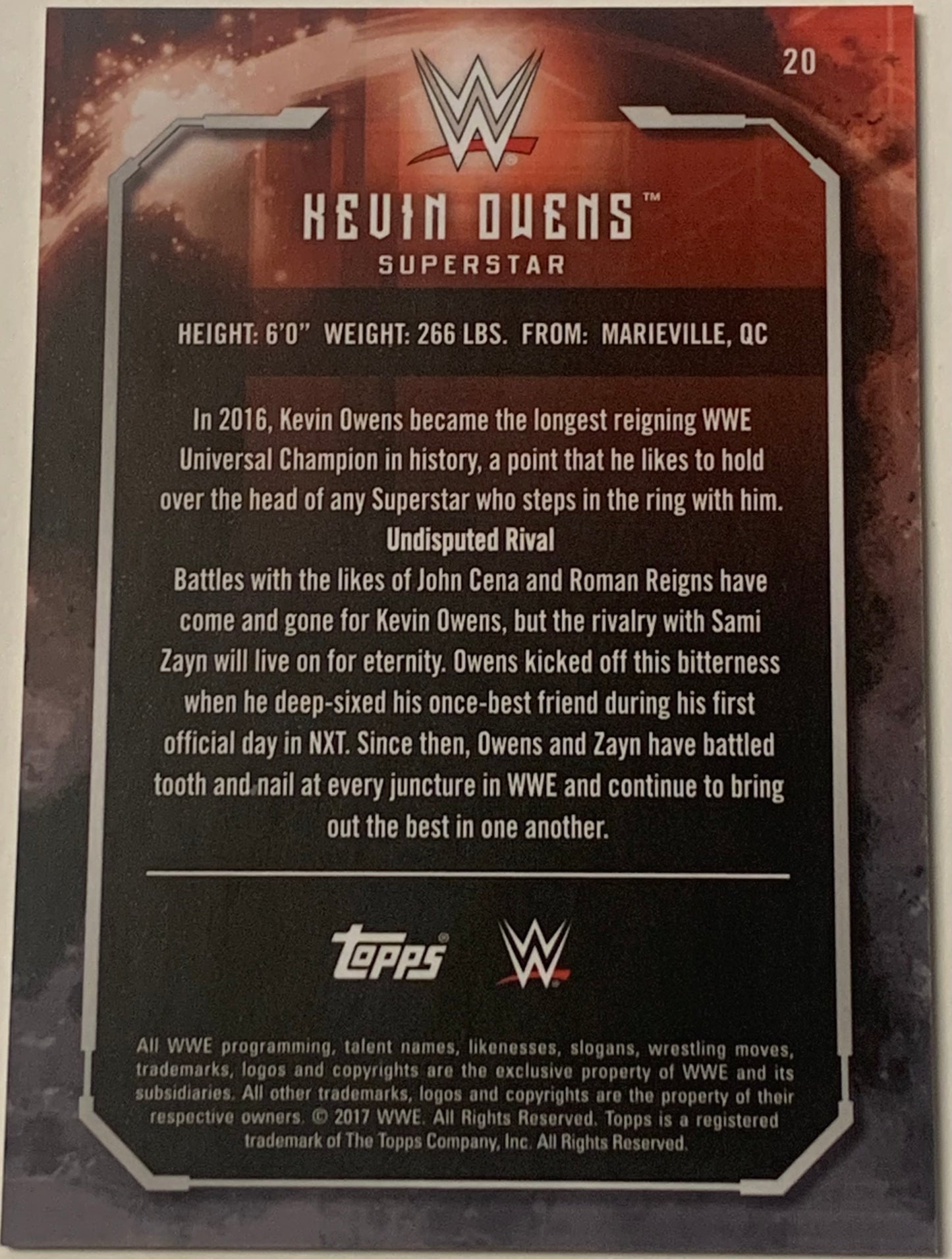 Kevin Owens 2017 WWE Topps Undisputed Green Parallel Card #9/25