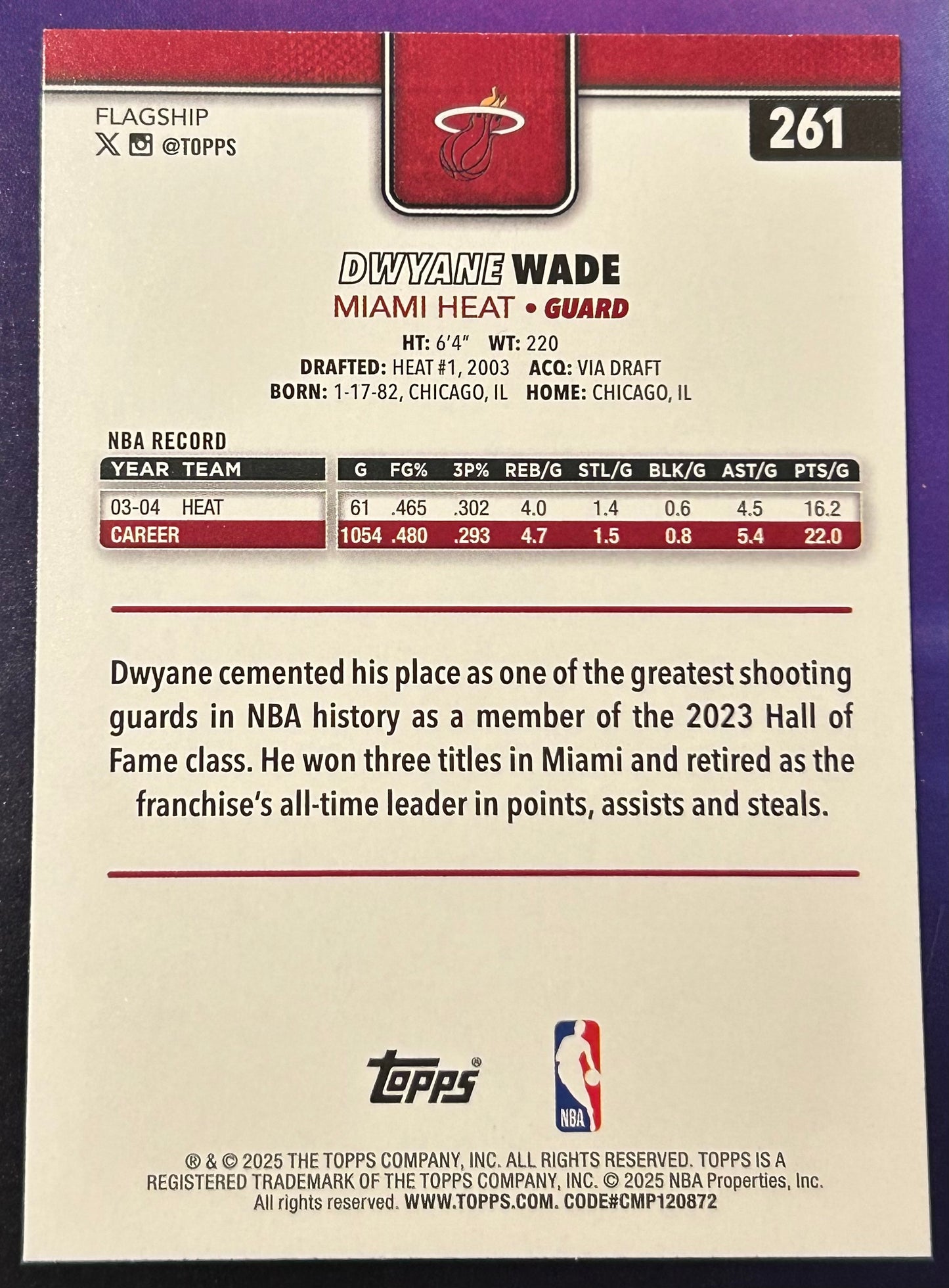 * Dwyane Wade 2025-26 Topps NBA Card MIAMI HEAT