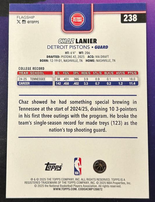 * Chaz Lanier 2025-26 Topps NBA ROOKIE Card DETROIT PISTONS