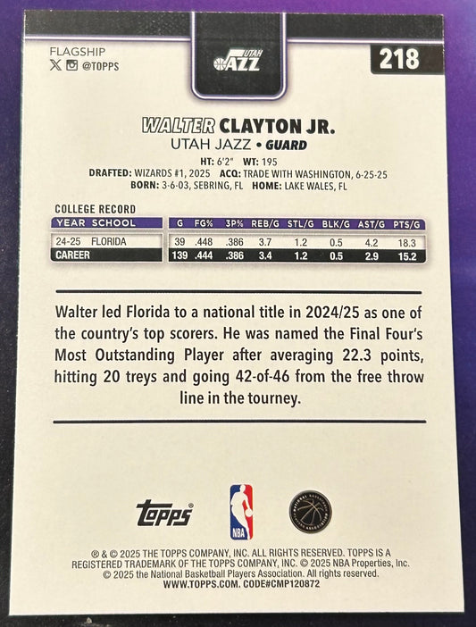 * Walter Clayton Jr 2025-26 Topps NBA ROOKIE Card UTAH JAZZ