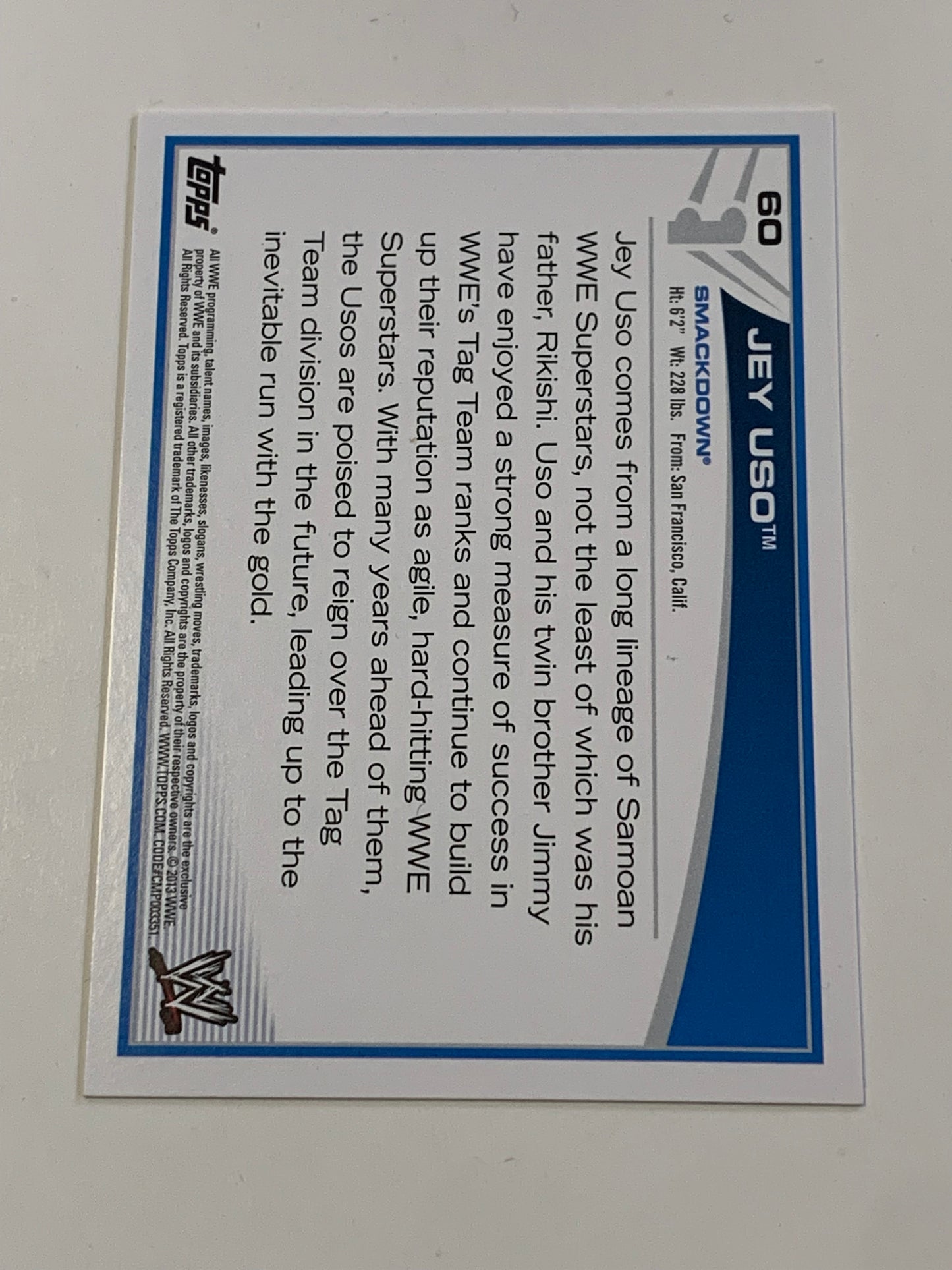 Jey Uso 2013 WWE Topps Card BLOODLINE