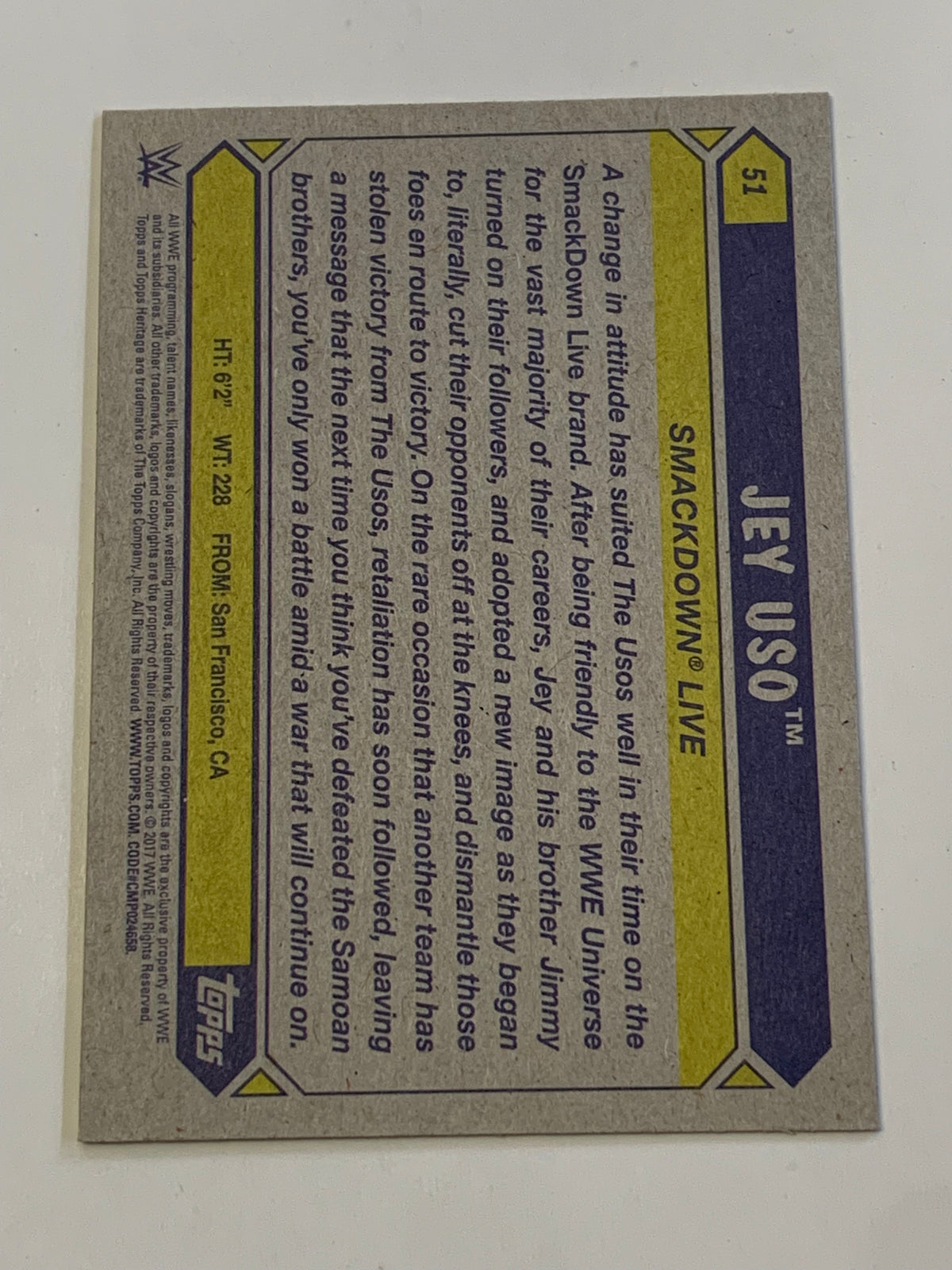 Jey Uso 2017 WWE Topps Heritage #51
