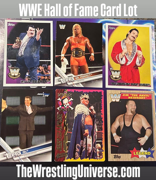 * WWE Hall of Fame Card Lot (6) Lawler, Rude, Mr Perfect & more)