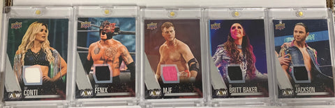 AEW 2021 UD Upper Deck Relic Lot of 5 Cards (MJF, Conti, Fenix , Baker, Matt Jackson)!!!