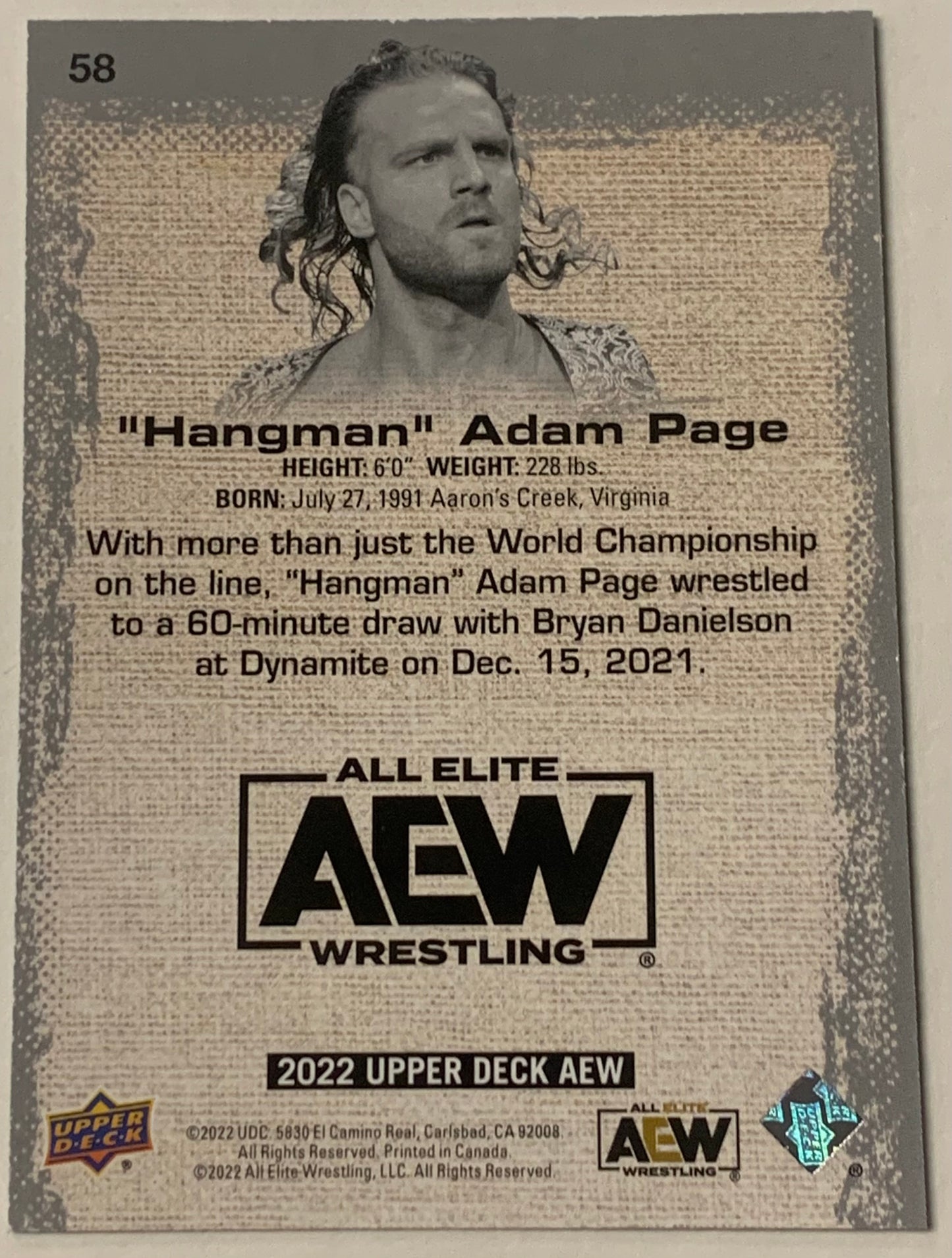 Adam Page 2022 AEW UD Upper Deck Pyro Green Parallel Insert Card #/399