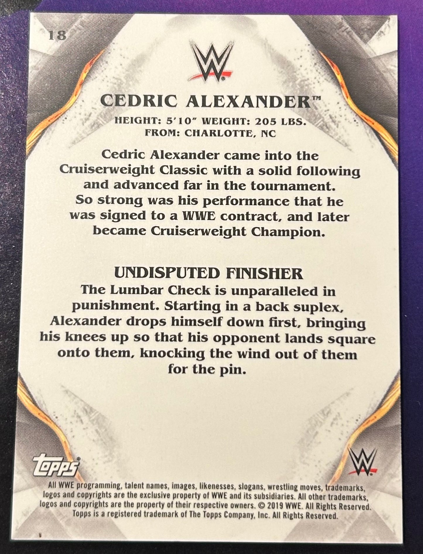 * Cedric Alexander 2019 WWE Topps Undisputed Card