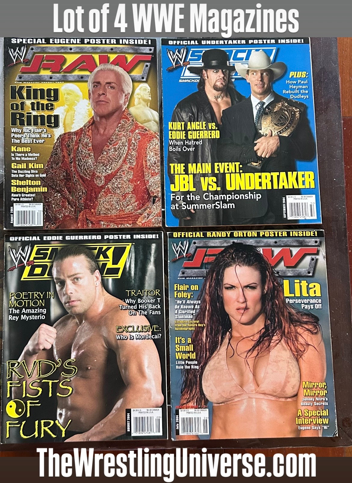 * Lot of (4) WWE RAW & Smackdown Magazines (NO Posters Inside)