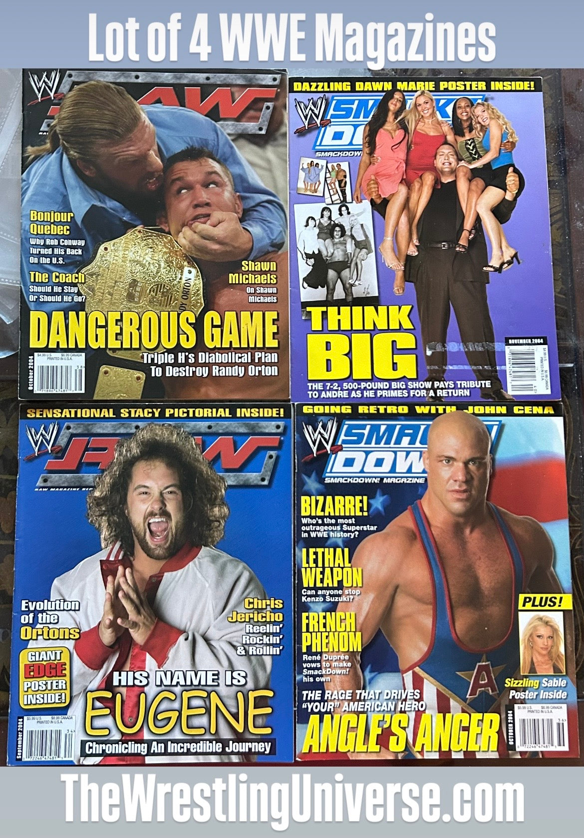 * Lot of (4) WWE RAW & Smackdown Magazines (NO Posters Inside)