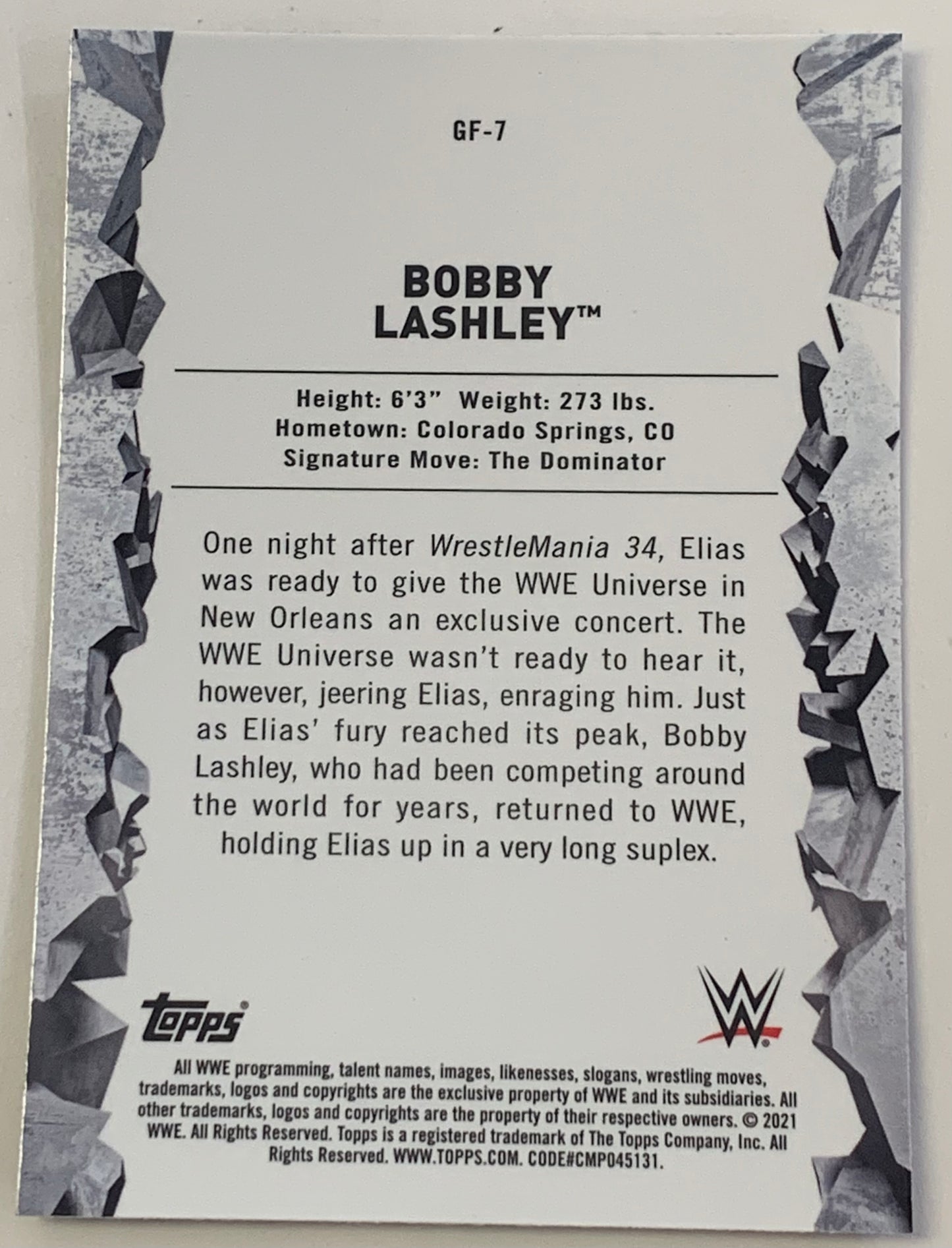 Bobby Lashley 2021 WWE Topps Chrome “Great Feats of Strength” Insert