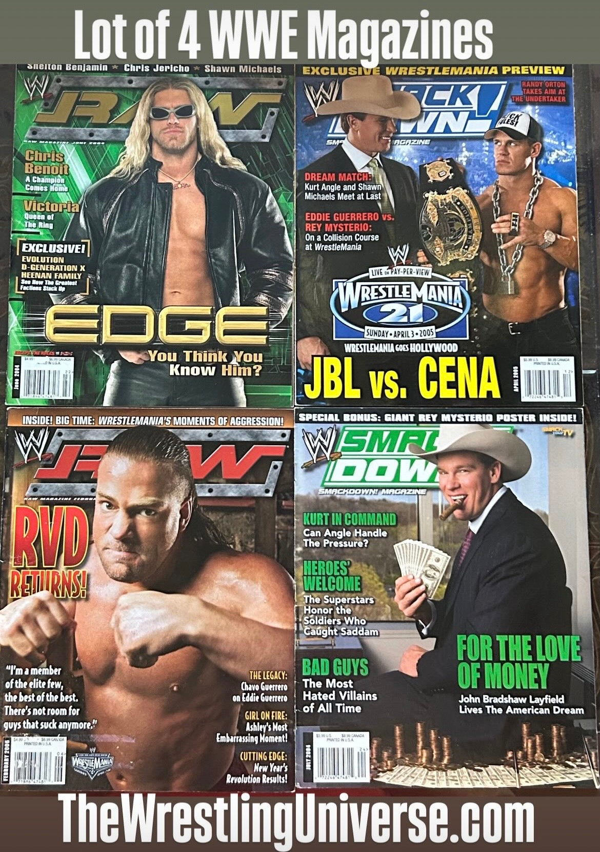 * Lot of (4) WWE RAW & Smackdown Magazines (NO Posters Inside)
