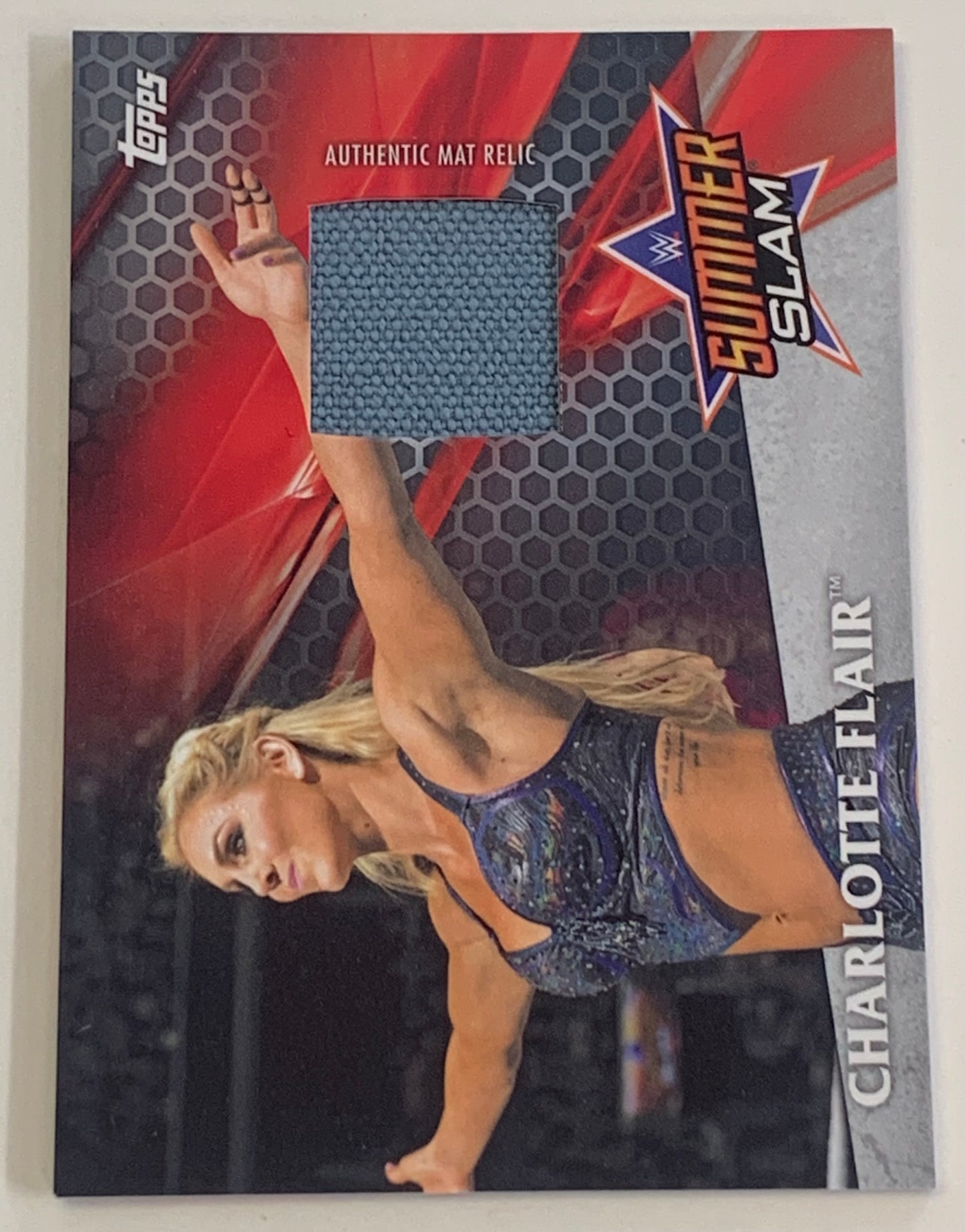 Charlotte Flair 2017 WWE Topps Authentic Summerslam 2016 Event-Used Canvas Mat Relic” #/299 (Copy)