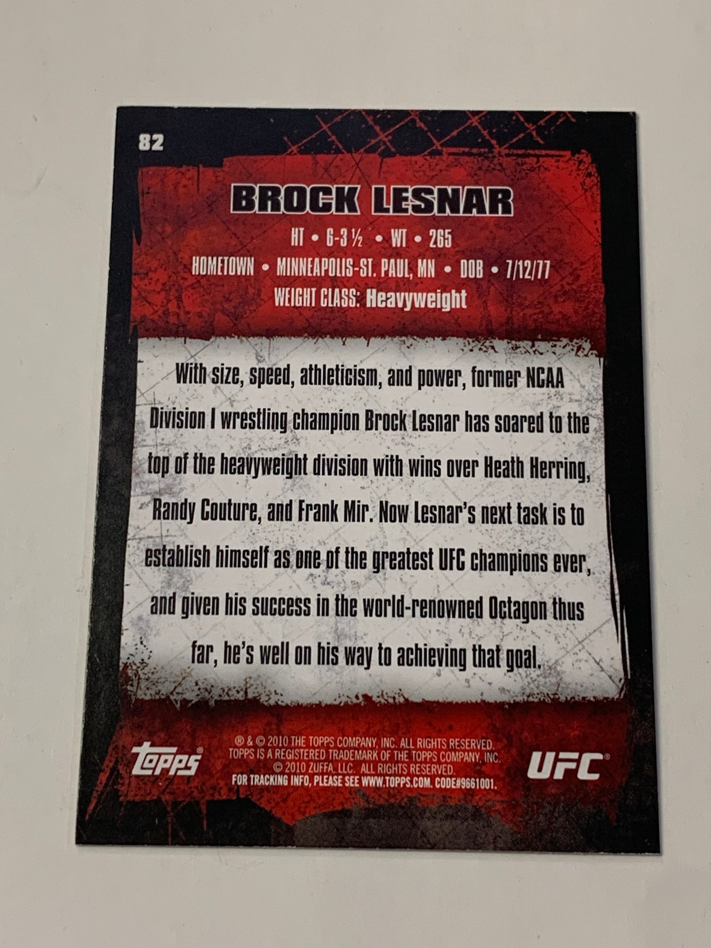 Brock Lesnar 2010 UFC Topps Card