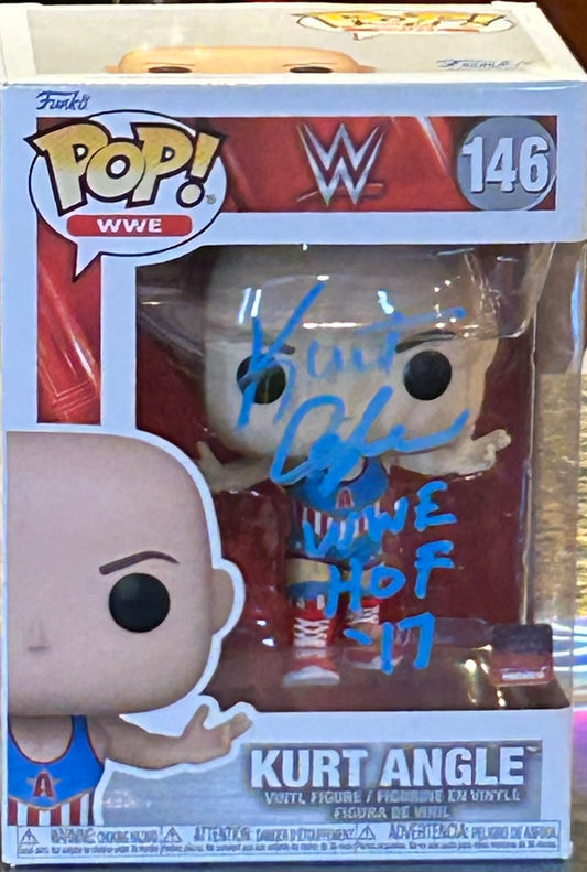 * Kurt Angle Signed WWE Funko Pop (HOF Inscription)