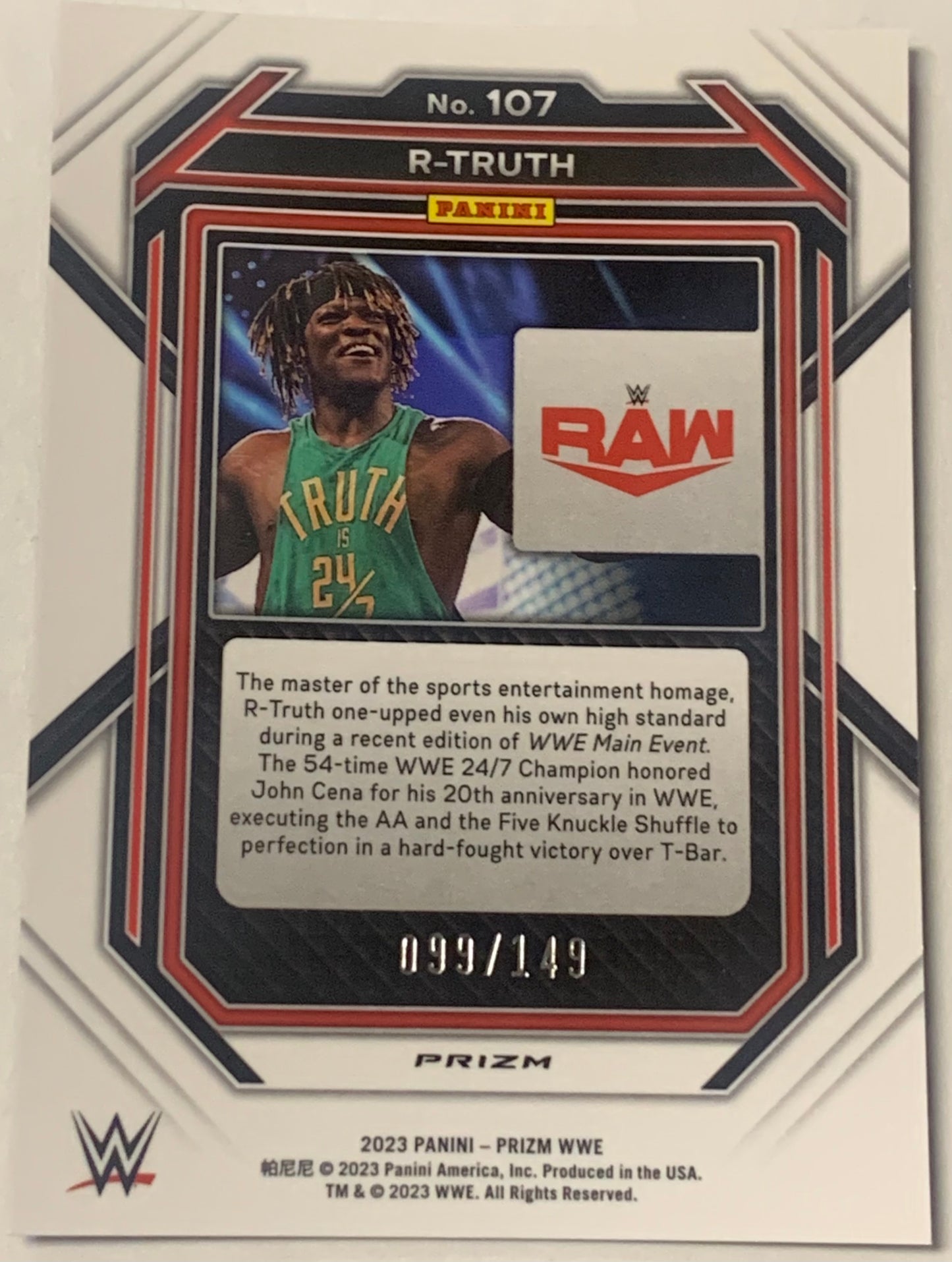 R-Truth 2023 WWE Prizm Purple Refractor Card #99/149