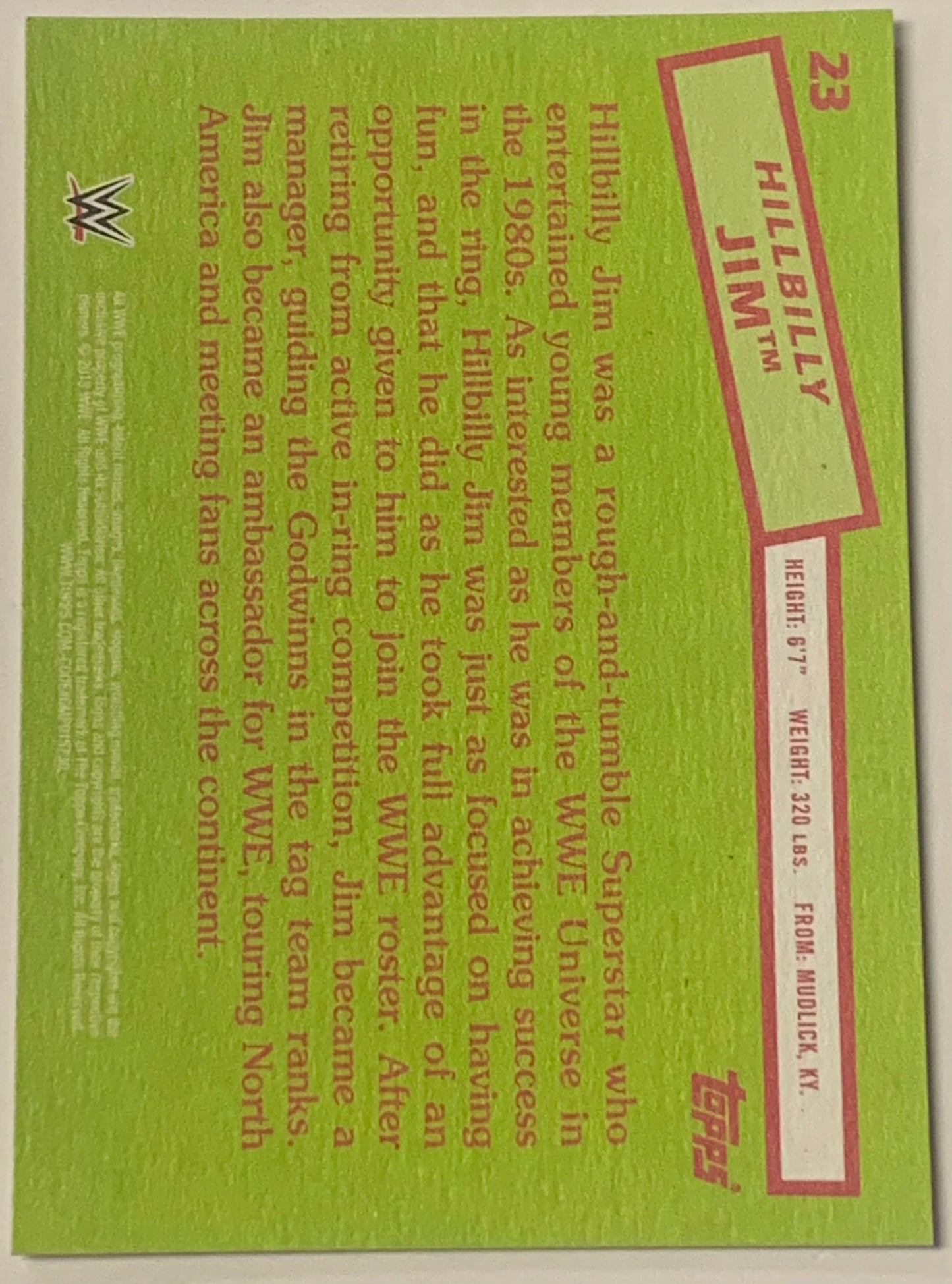 Hillbilly Jim 2015 WWE Topps Heritage SIGNED Card COA