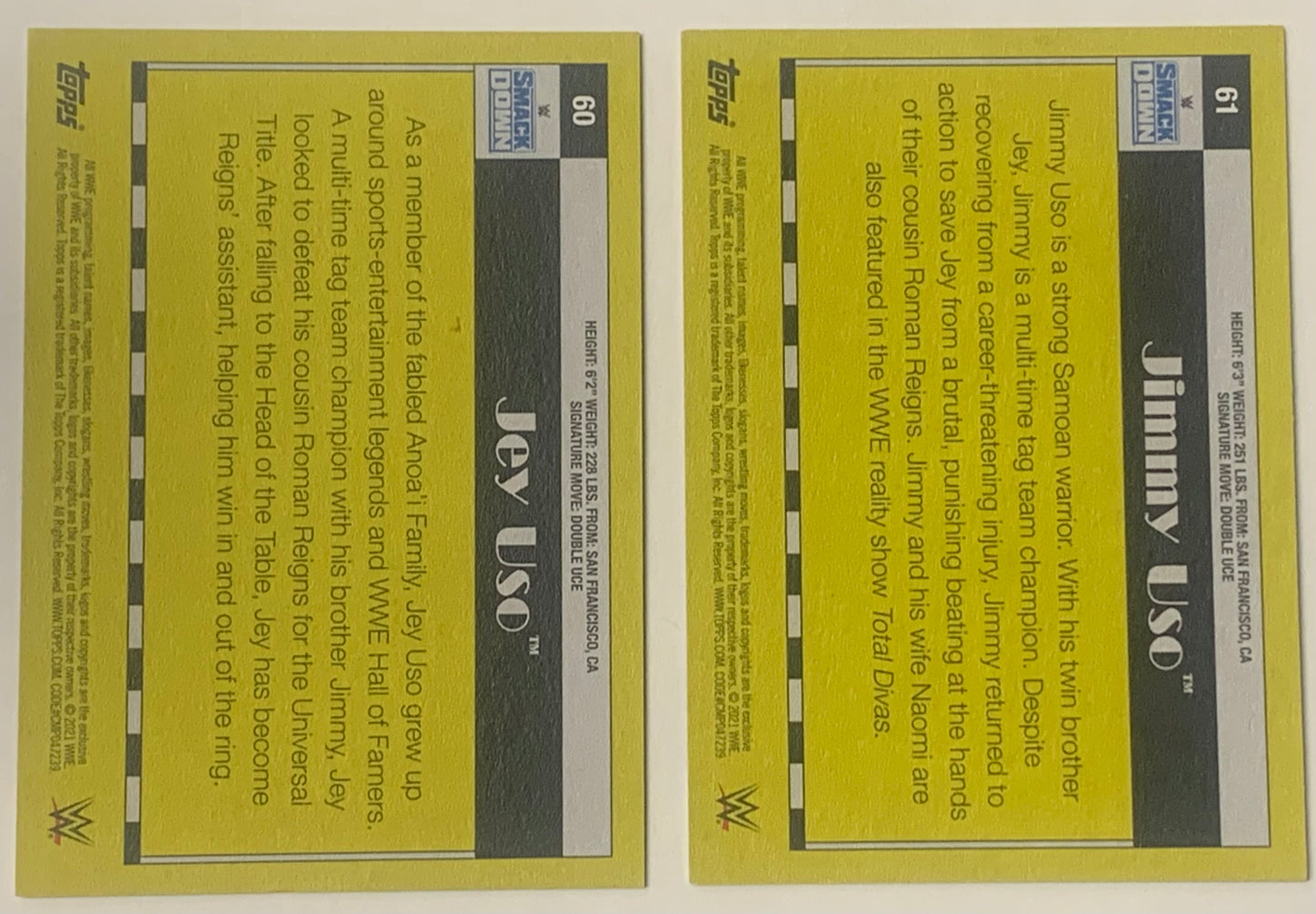 The Uso’s (Jey & Jimmy Uso) 2021 WWE Topps Heritage Cards (You Get Both Cards)!!!