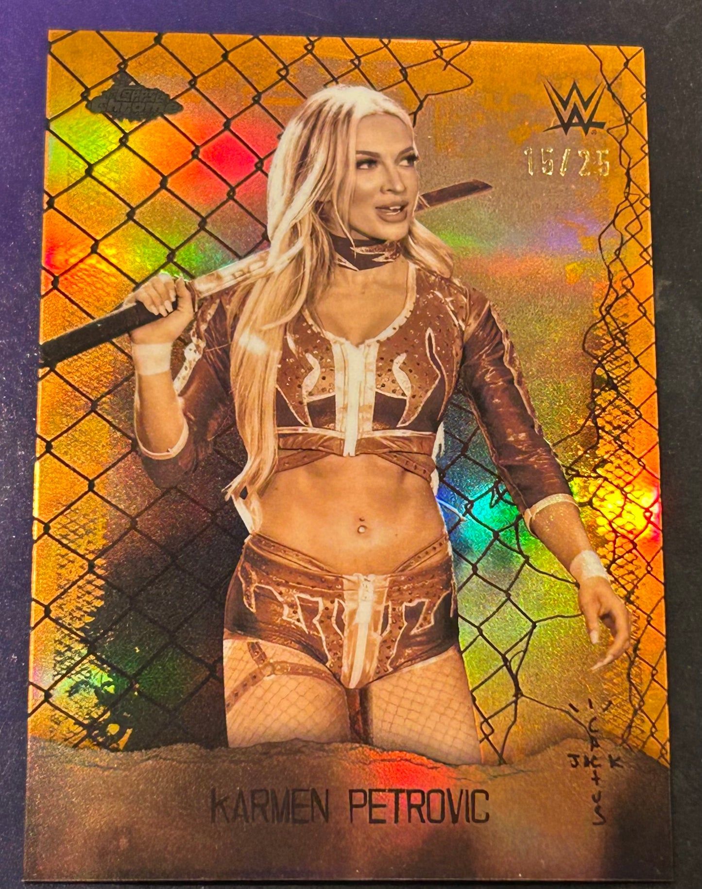 * Karmen Petrovic 2025 WWE Topps Chrome Cactus Jack Orange Astro Knights #15/25 (Only 25 Made)