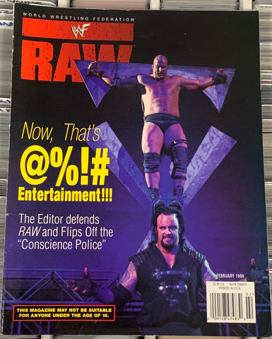 WWF WWE RAW Magazine Feb. 1999 Undertaker Stone Cold (Double Sided Red Hot Debra Poster Inside)