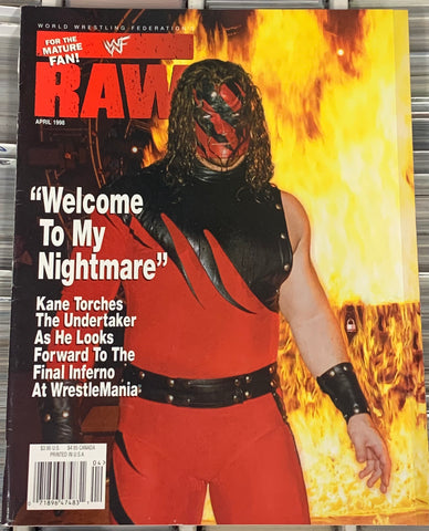 WWF WWE RAW Magazine April 1998 KANE (Features Double Sided Color Posters of Kane)