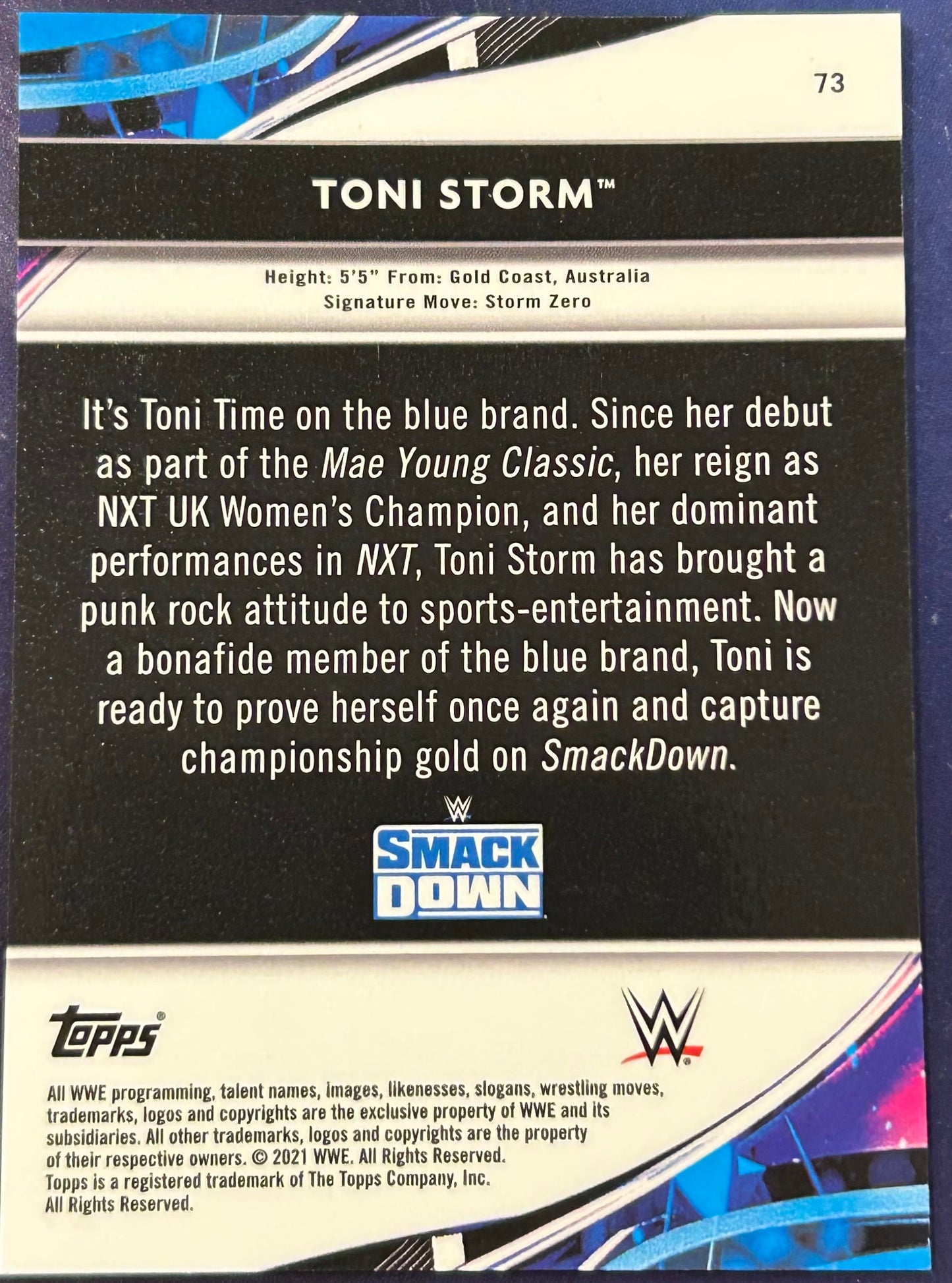 * Toni Storm 2021 WWE Topps Finest BLUE REFRACTOR Card #96/150