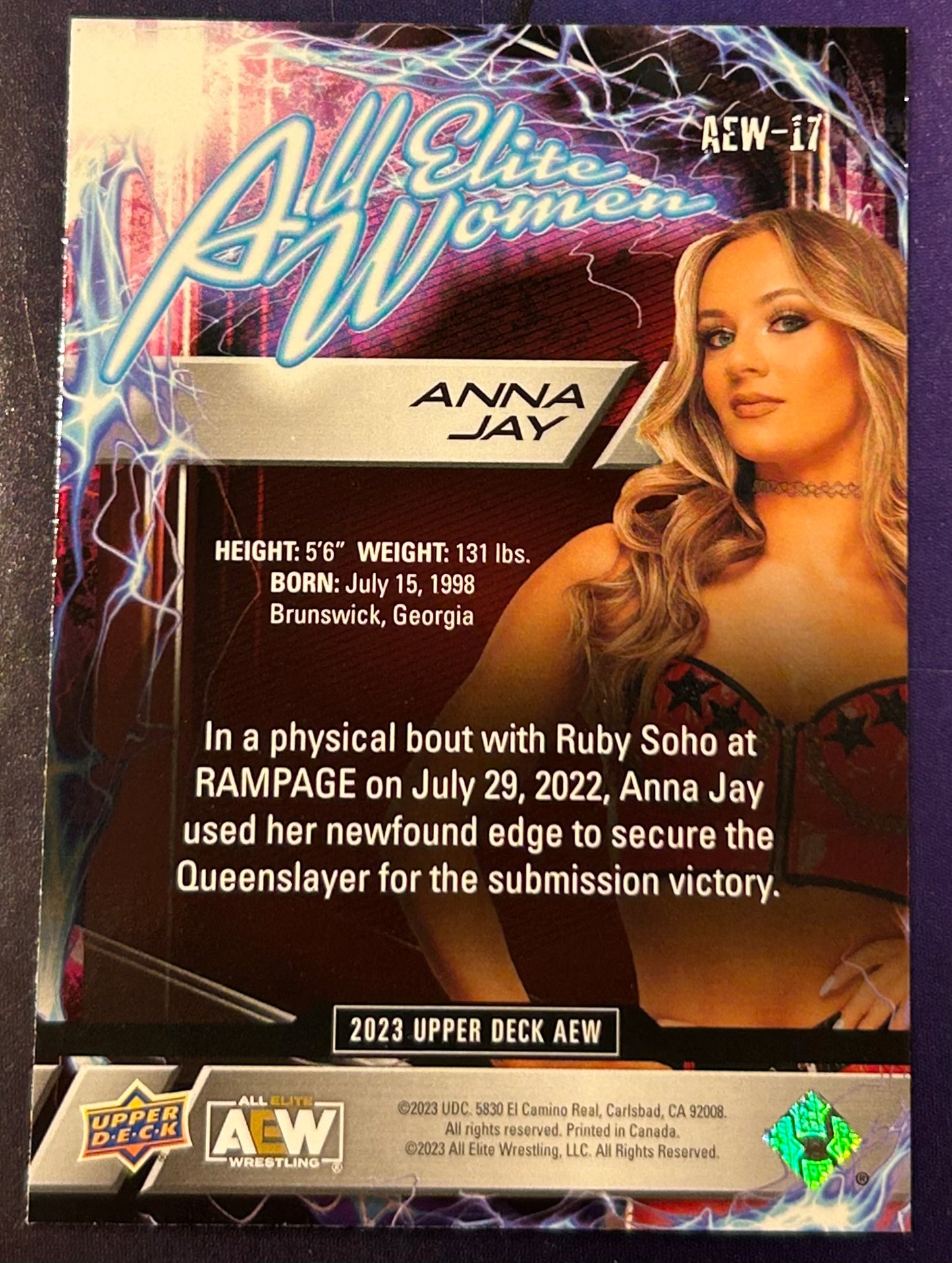 * Anna Jay 2023 AEW UD Upper Deck “All Elite Women” Insert Card