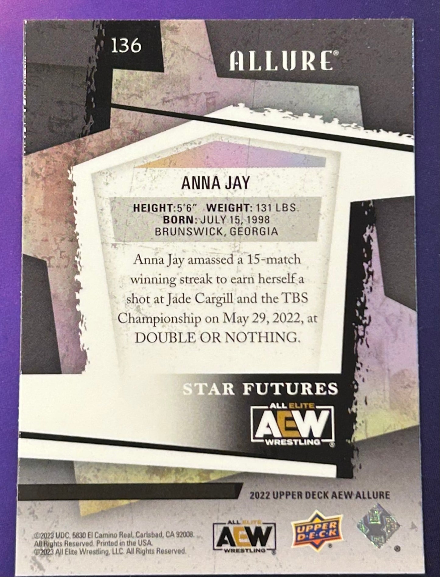 * Anna Jay 2023 AEW UD Upper Decl Allure “Star Futures” Card