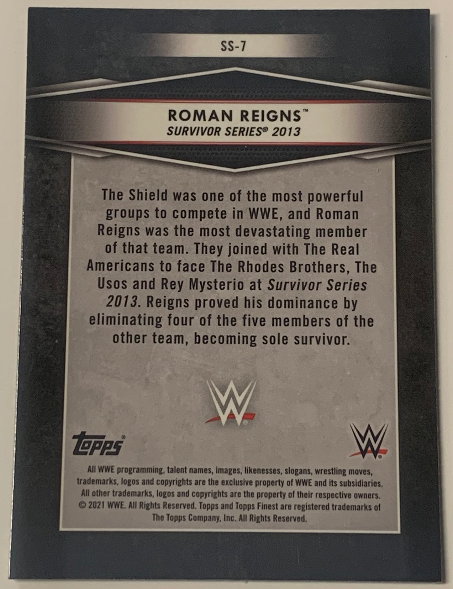 Roman Reigns 2021 WWE Topps Finest “Sole Survivors” Insert Card