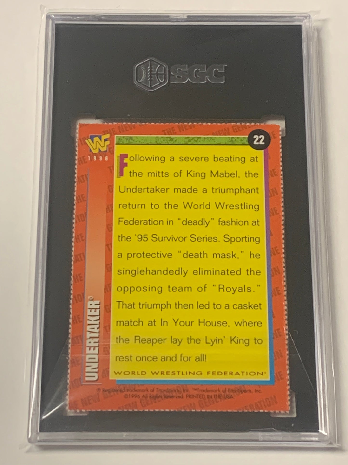 The Undertaker w/Bret Hart 1996 WWF WWE Magazine Card Graded SGC 7