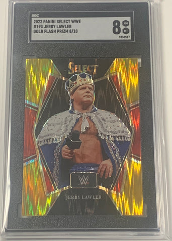 Jerry “The King” Lawler 2022 WWE Panini Select Gold Flash Prizm Refractor Card #8/10 Graded SGC 8 (Only 10 Made)