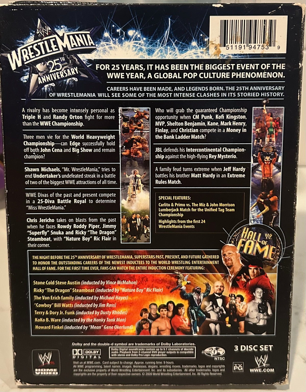 + WWE DVD “Wrestlemania 25” (3-Disc Set) Includes Hall of Fame Ceremony