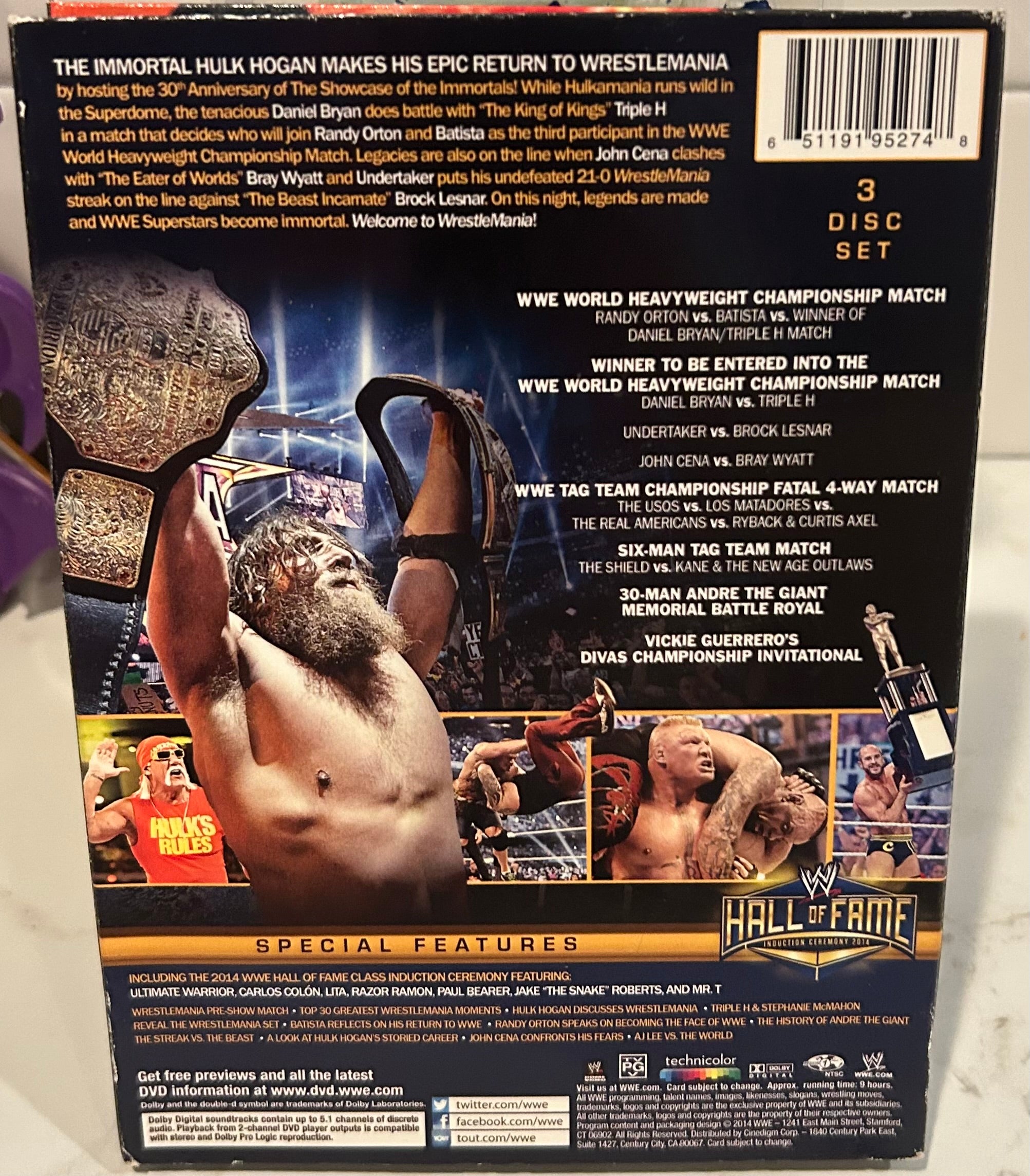 WWE DVD “Wrestlemania 30” (3-Disc Set) Includes Hall of Fame