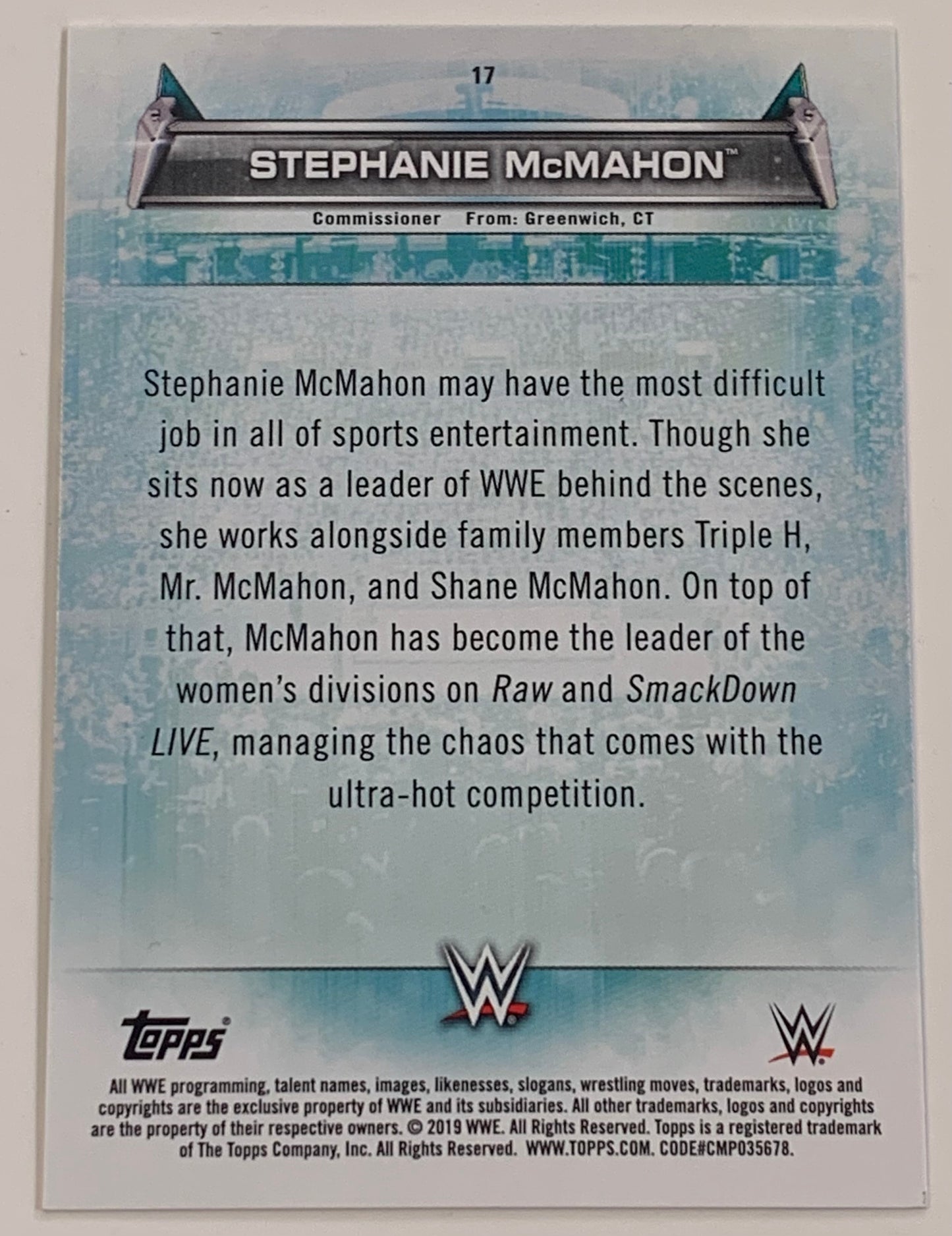Stephanie McMahon 2019 WWE Topps “Womans Division” Card