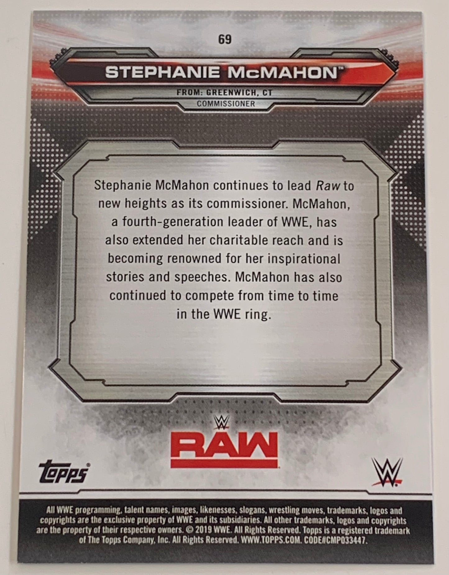 Stephanie McMahon 2019 WWE Topps RAW Card