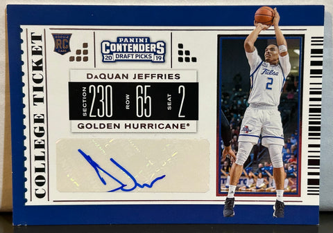 DaQuan Jeffries 2019 Panini Contenders Draft Picks Auto Rookie Card