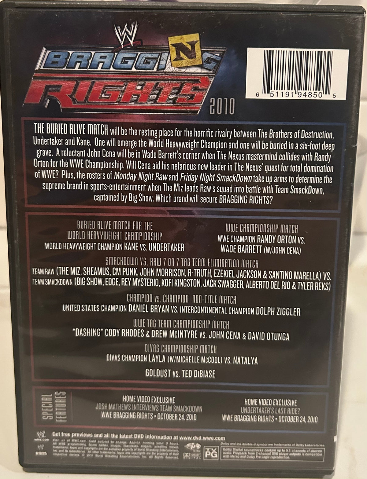 + WWE DVD “Bragging Rights 2010” (Nexus, Undertaker, Kane, Orton & so much more)