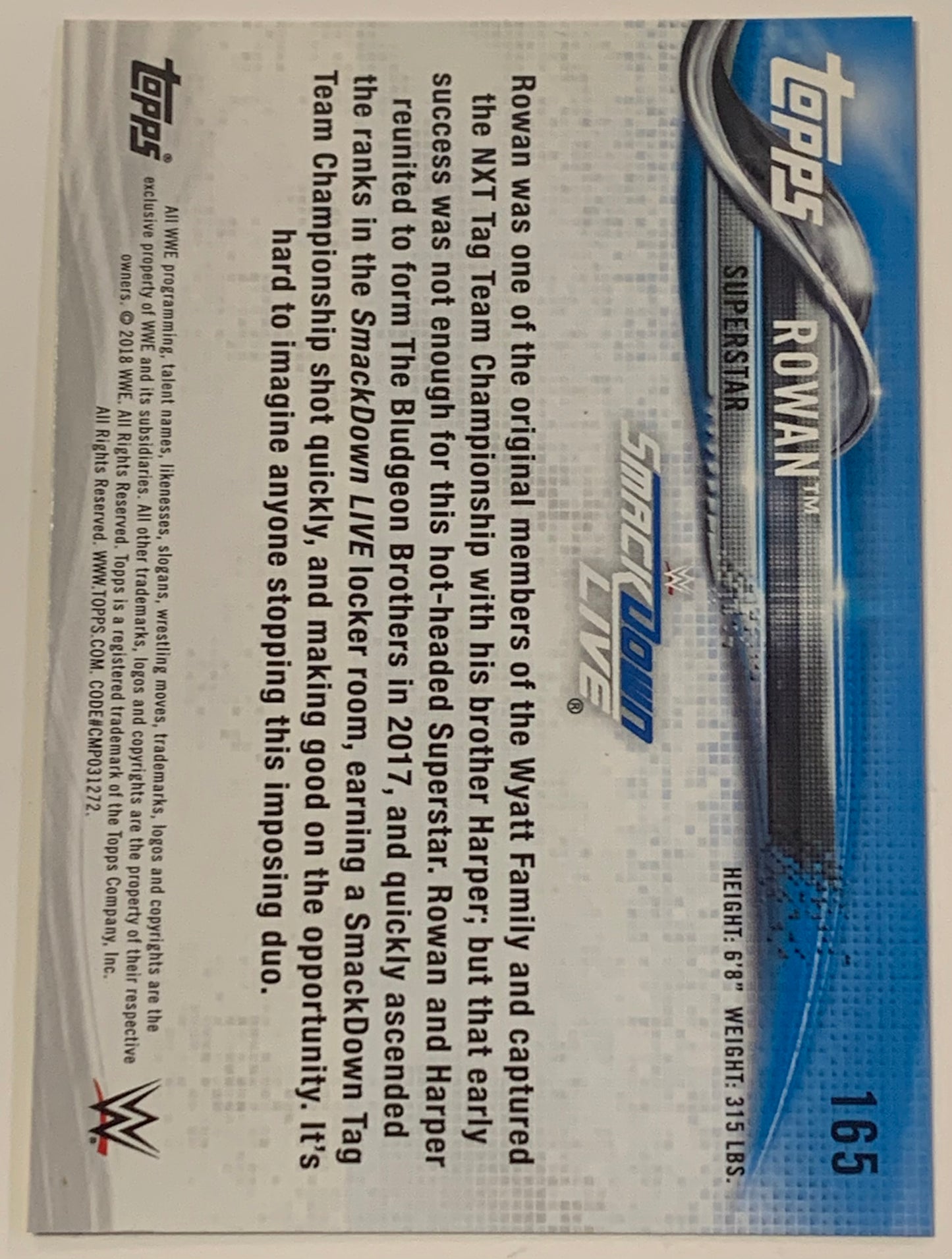 Erick Rowan SIGNED 2018 WWE Topps Card (Comes w/COA)