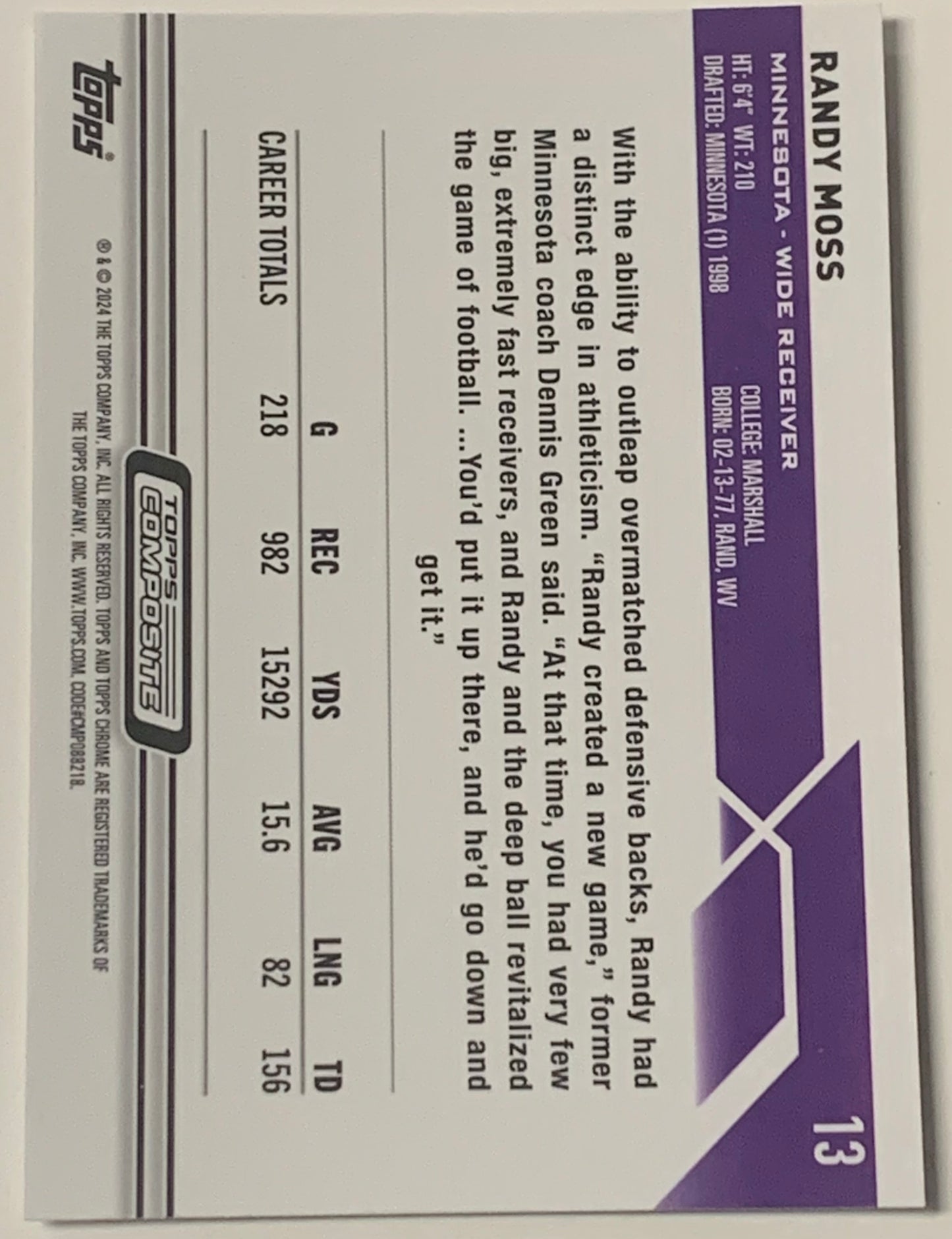 Randy Moss 2024 NFN Topps Chrome Card