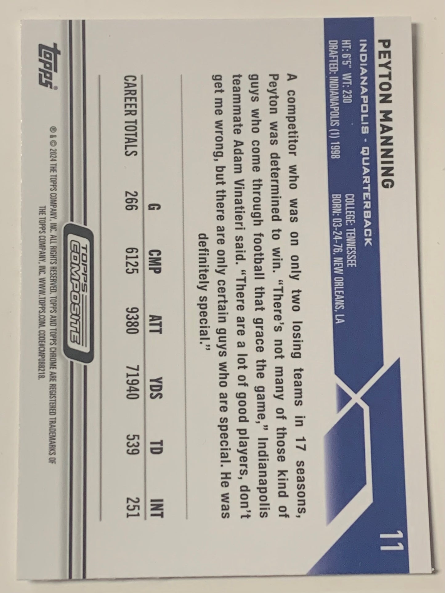 Peyton Manning 2024 NFN Topps Chrome Card