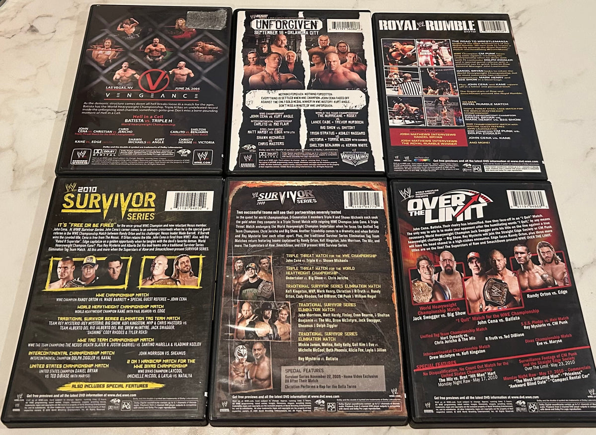 + WWE DVD Lot of 6 DVD’s (Survivor Series, Rumble, Vengeance etc)