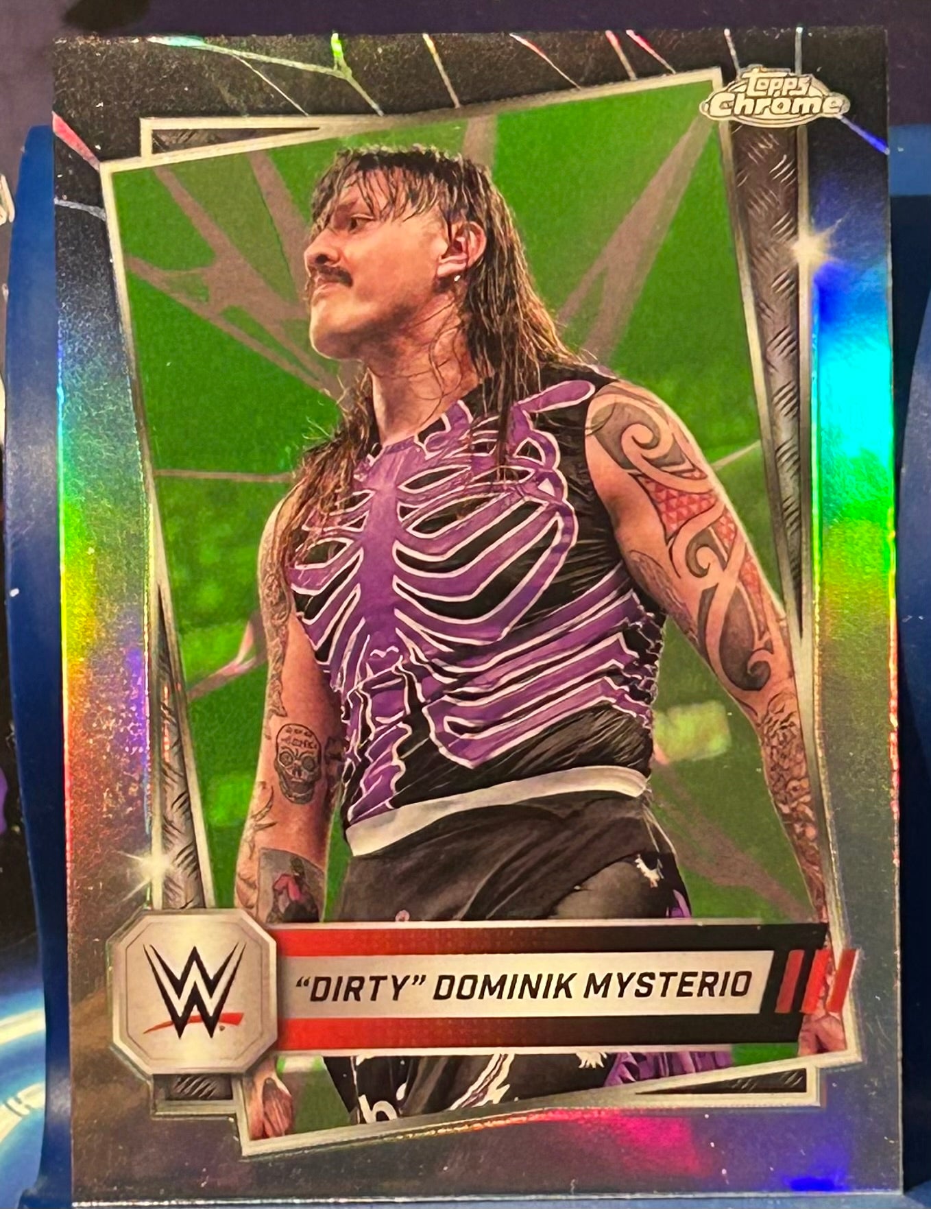 * Dominik Mysterio 2025 WWE Topps Chrome Green & Black Refractor Card