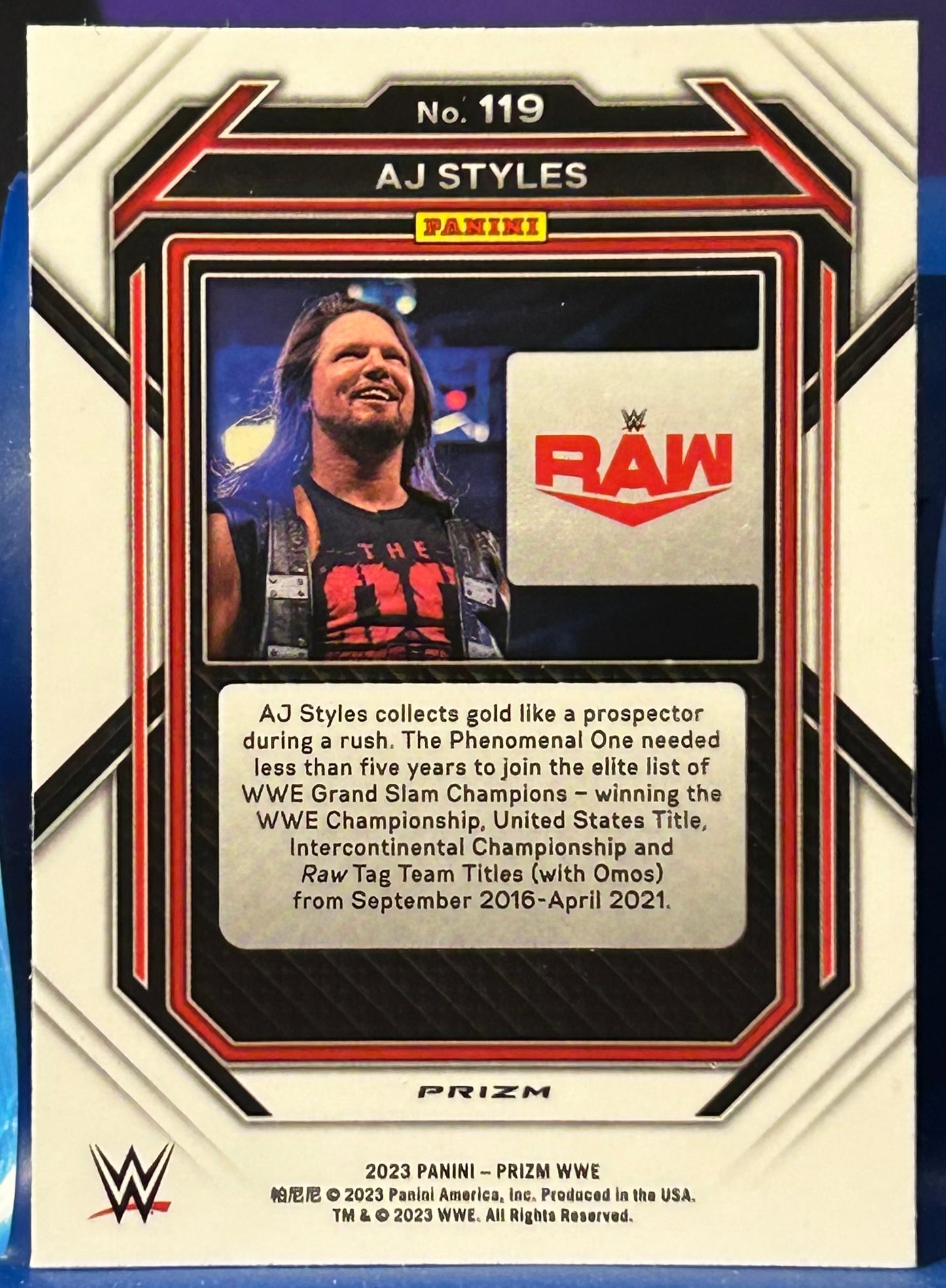* AJ Styles 2023 WWE Panini Prizm GREEN REFRACTOR Card (Beautiful Color)