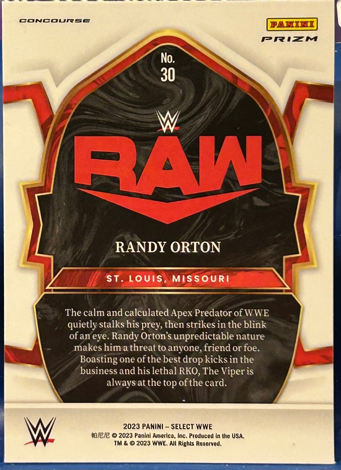 * Randy Orton 2023 WWE Panini Select Orange Flash Prizm Concourse Refractor Card