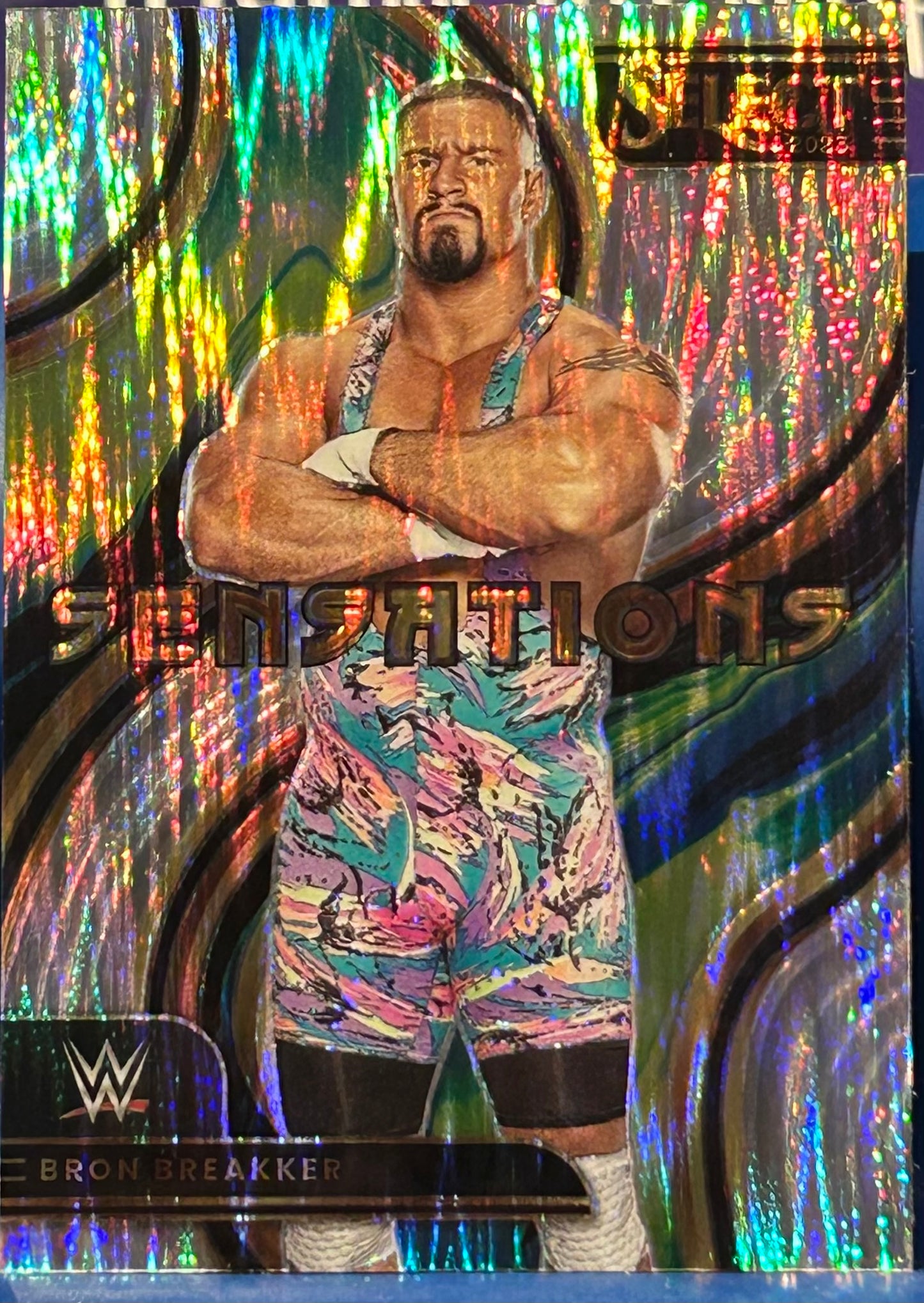 * Bron Breakker 2023 WWE Panini Select “Sensations” Silver Flash Prizm Refractor Card