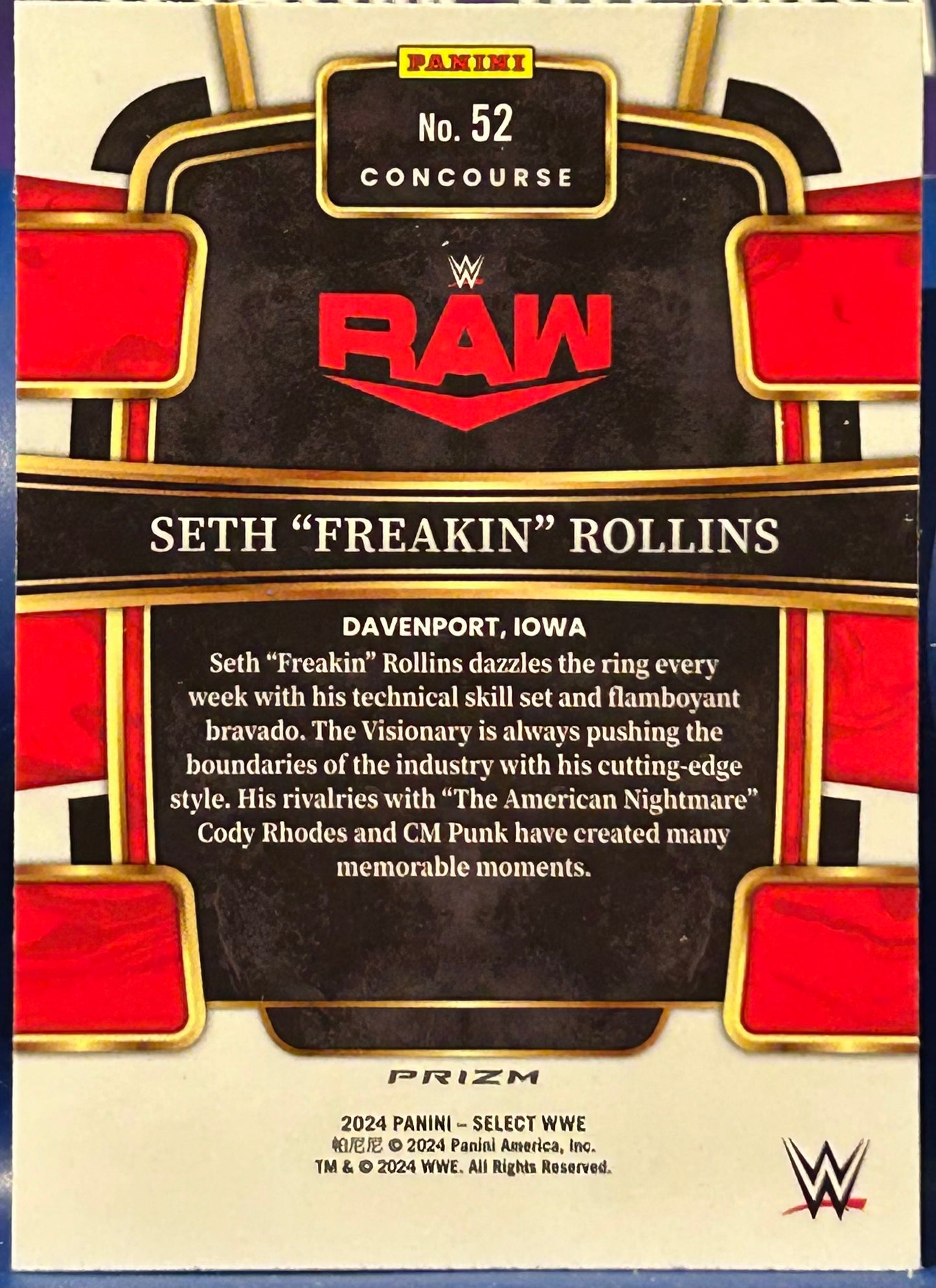 * Seth Rollins 2024 WWE Panini Select Orange Flash Prizm Concourse Refractor Card