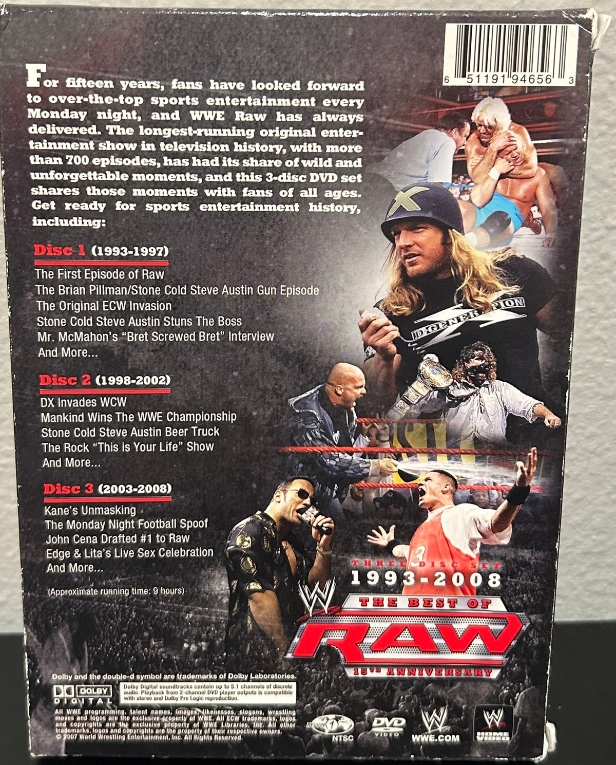 + WWE DVD “The Best of RAW ,15th Anniversary & The Best of Smackdown,10th Anniversary DVD’s” (Both sets are 3-Disc Sets, 6 Discs Total)
