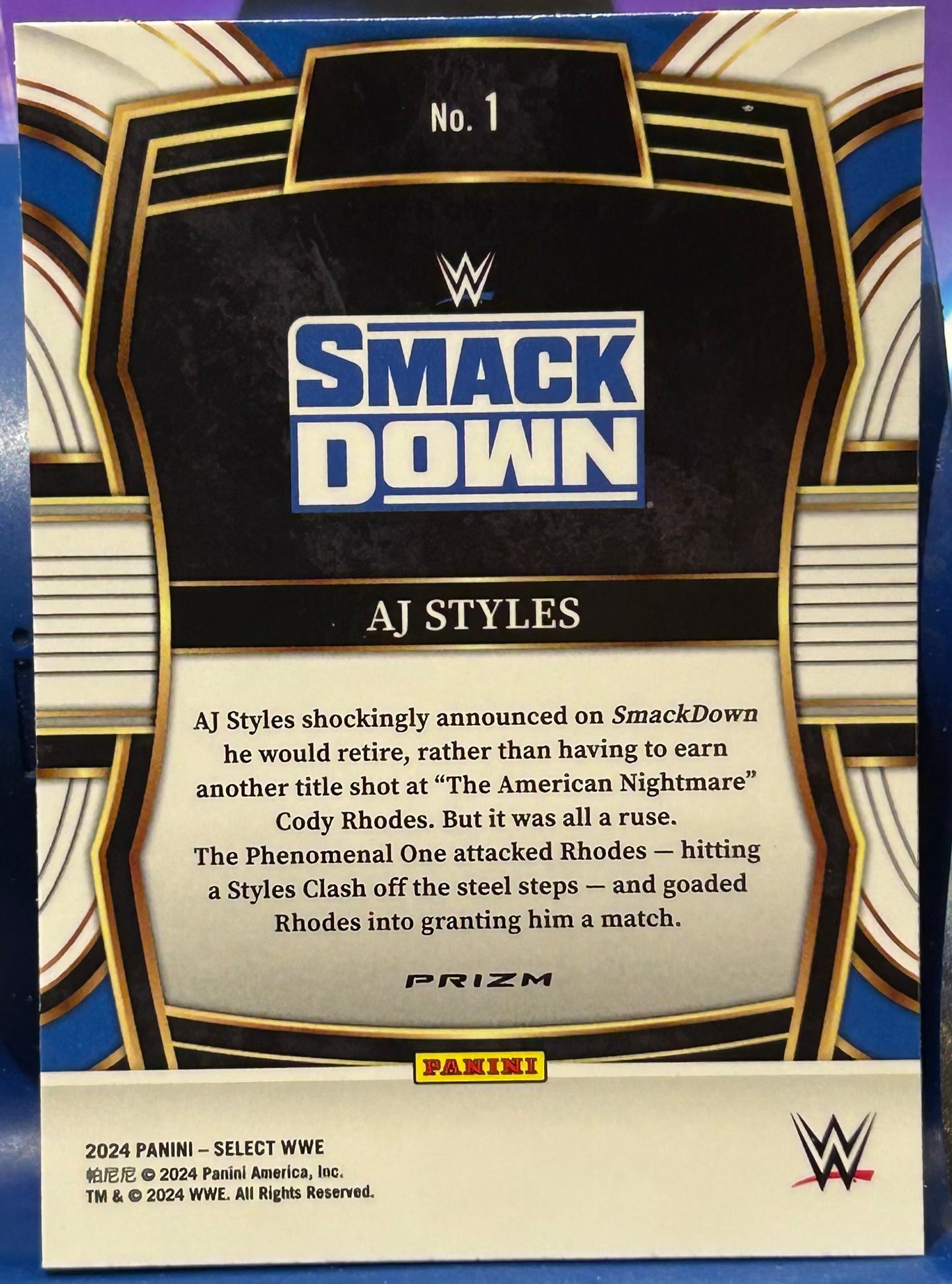 * AJ Styles 2024 WWE Panini Select Silver Prizm Refractor Card