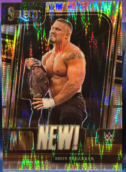 * Bron Breakker 2023 WWE Panini Select “And New” Silver Flash Prizm Refractor Insert Card